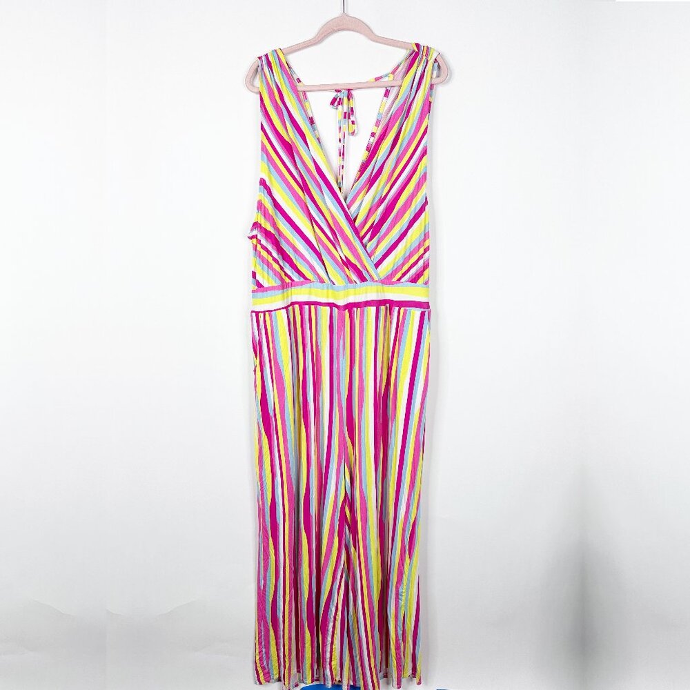 2/$30 Torrid Striped Surpliced Sleeveless Jumpsuit Super Soft Pink Multi #A1240 - Picture 3 of 9